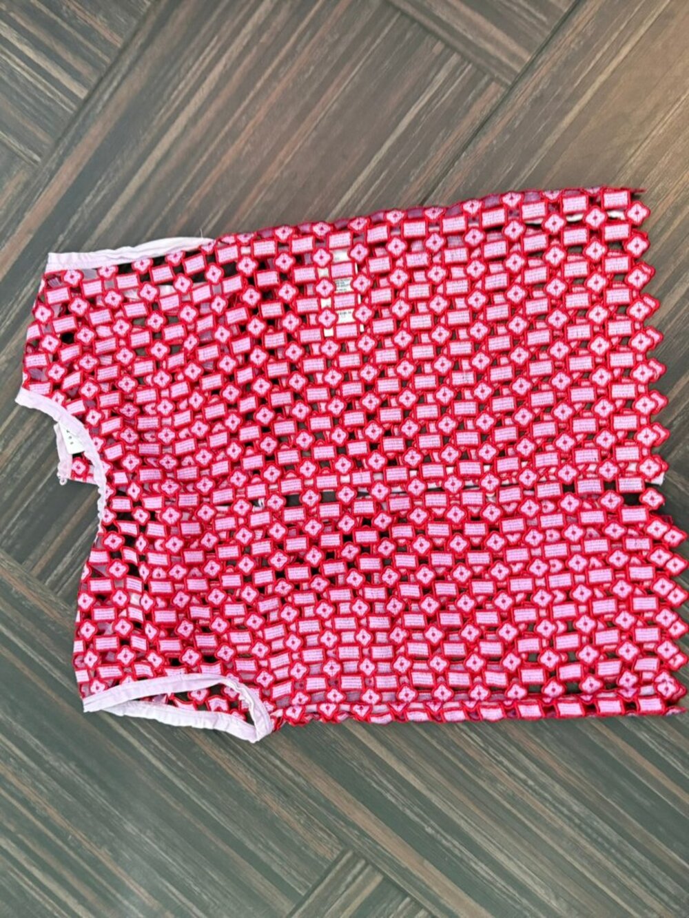 Sandro Paris Red Geometric Embroidered Mesh Top – Size 1